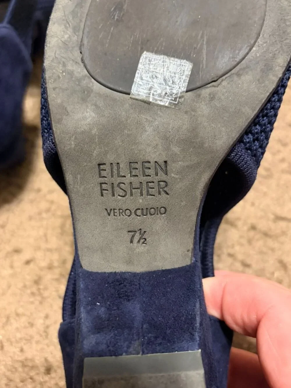 Eileen Fisher Wink Open Toe Pumps Navy Blue Vero Cuocio Suede Size 7.5